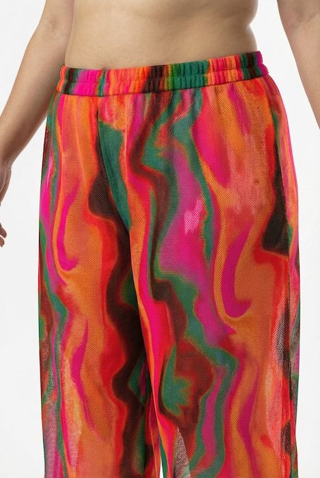 Pantalon Palazzo, motif vagues, jambe large et taille élastique