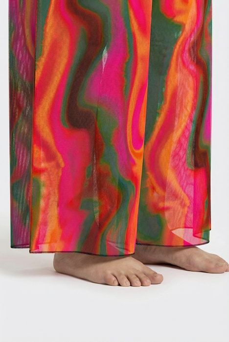 Pantalon Palazzo, motif vagues, jambe large et taille élastique