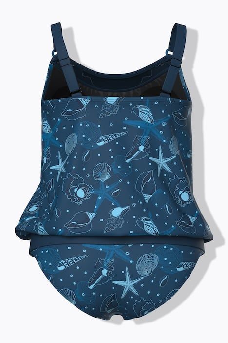 Tankini motif coquillages, bonnets souples et bretelles ajustables