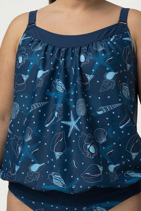 Tankini motif coquillages, bonnets souples et bretelles ajustables