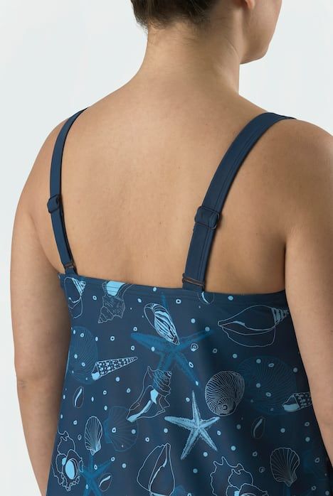 Tankini motif coquillages, bonnets souples et bretelles ajustables