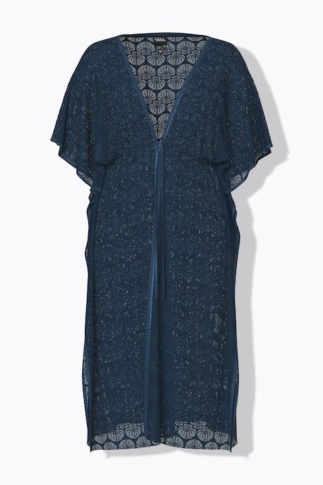 Caftan motif coquillages, décolleté en V et cordon en satin