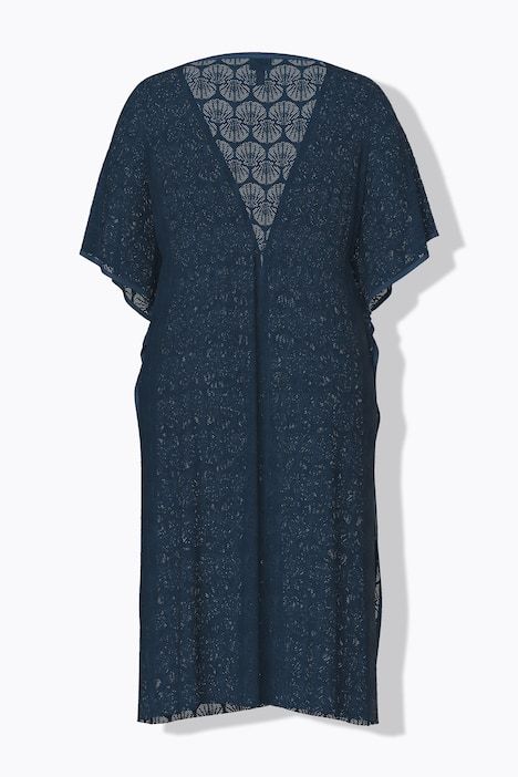 Caftan motif coquillages, décolleté en V et cordon en satin