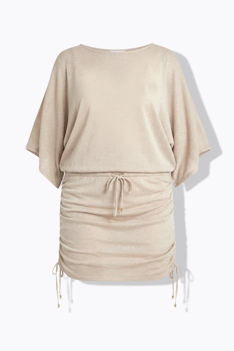 Robe de plage, tissu effet métallisé, manches courtes et encolure bateau