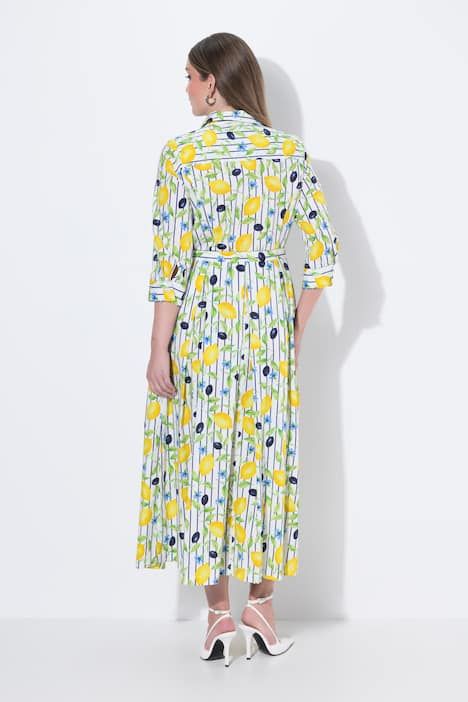 Robe-chemisier longueur maxi, motif citrons, avec col chemise et manches 3/4