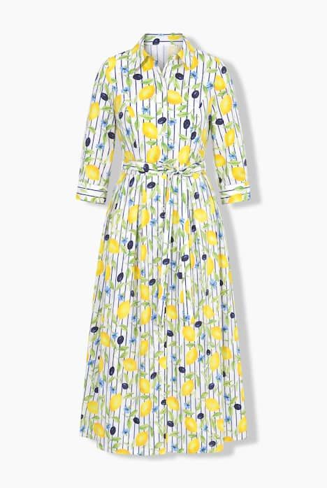 Robe-chemisier longueur maxi, motif citrons, avec col chemise et manches 3/4