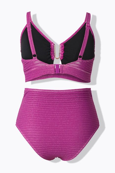 Bikini à bonnets souples, matière scintillante, bretelles réglables et barrettes fantaisie