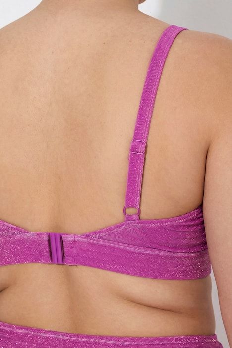 Bikini à bonnets souples, matière scintillante, bretelles réglables et barrettes fantaisie