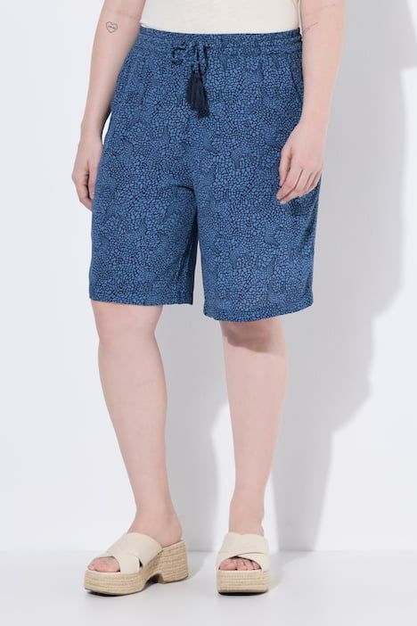 Bermuda à enfiler Rose, motif girafes, jambe large et taille élastique