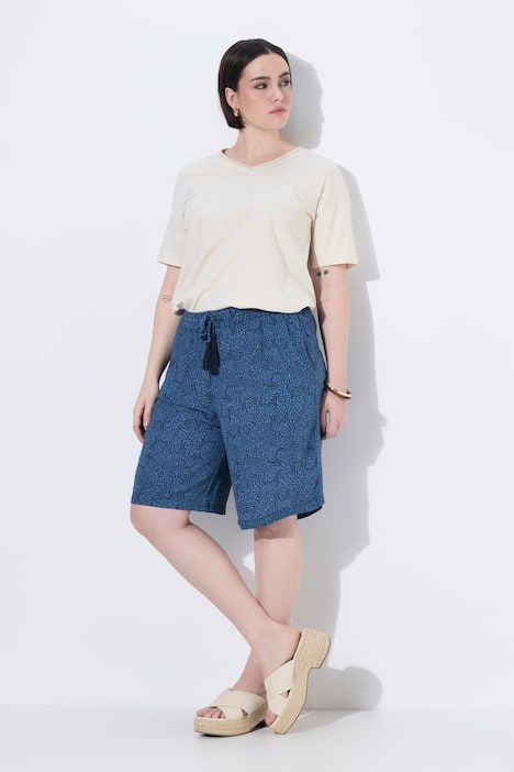 Bermuda à enfiler Rose, motif girafes, jambe large et taille élastique