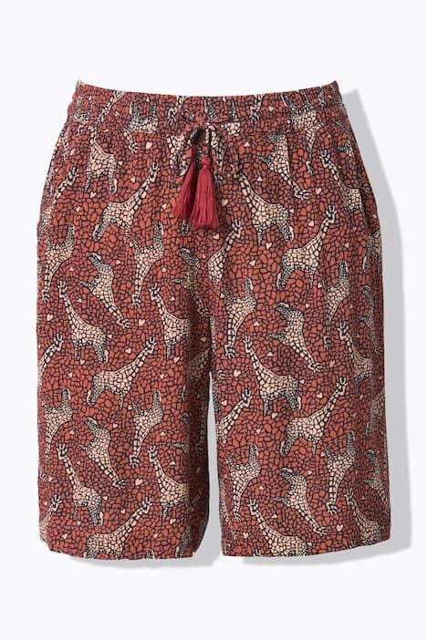 Bermuda à enfiler Rose, motif girafes, jambe large et taille élastique