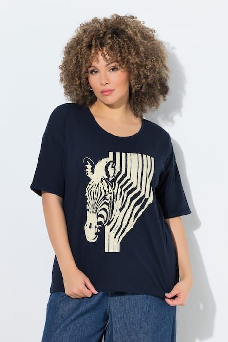 T-shirt oversize, motif zèbre, décolleté rond et manches courtes
