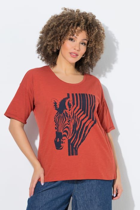 T-shirt oversize, motif zèbre, décolleté rond et manches courtes