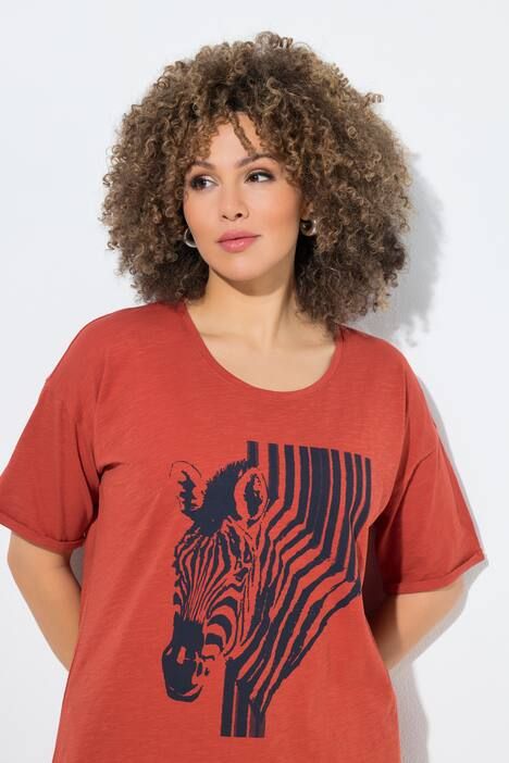 T-shirt oversize, motif zèbre, décolleté rond et manches courtes