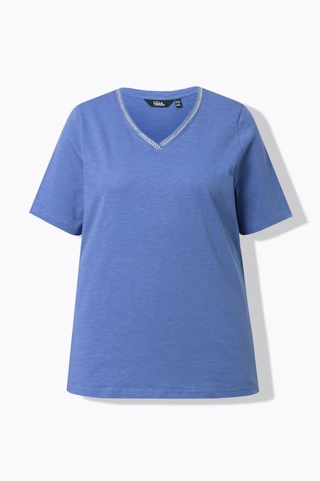 T-shirt avec broderie, décolleté en V et manches courtes, coupe Classic Fit