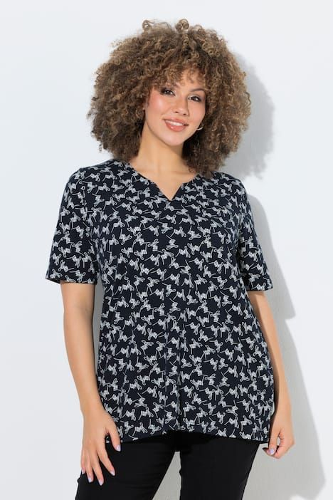 T-shirt avec motif, manches courtes et col tunisien, coupe évasée