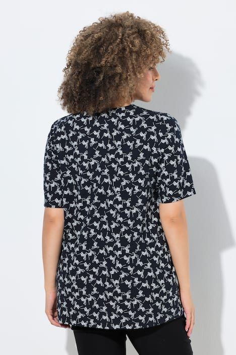 T-shirt avec motif, manches courtes et col tunisien, coupe évasée