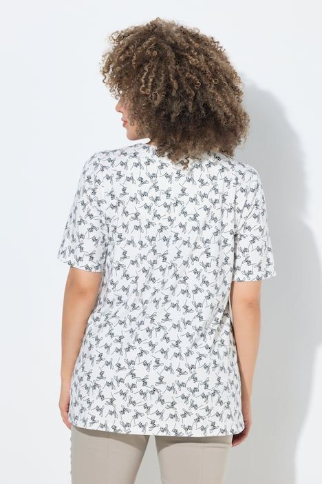 T-shirt avec motif, manches courtes et col tunisien, coupe évasée