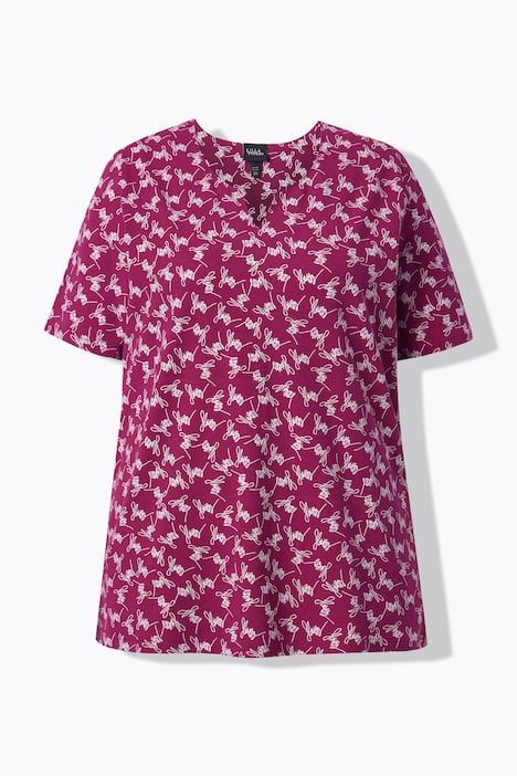 T-shirt avec motif, manches courtes et col tunisien, coupe évasée