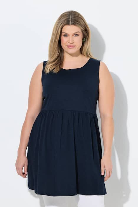 Débardeur long en coton bio, sans manches, décolleté rond et couture empire