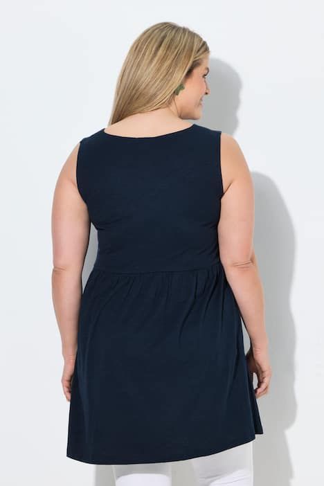 Débardeur long en coton bio, sans manches, décolleté rond et couture empire