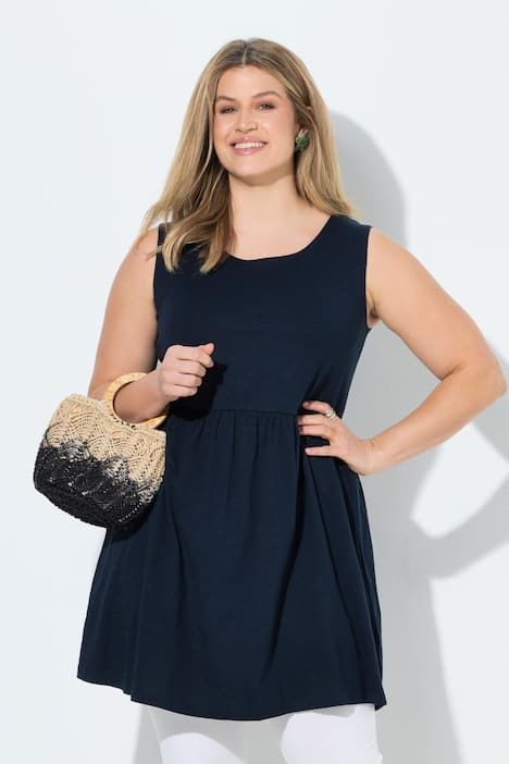 Débardeur long en coton bio, sans manches, décolleté rond et couture empire