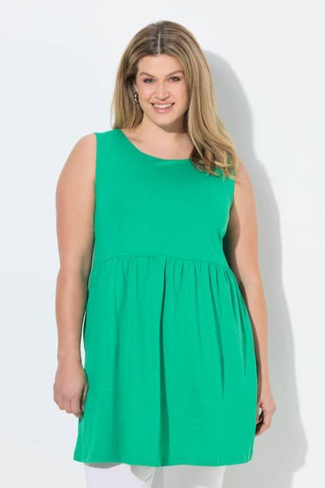 Débardeur long en coton bio, sans manches, décolleté rond et couture empire