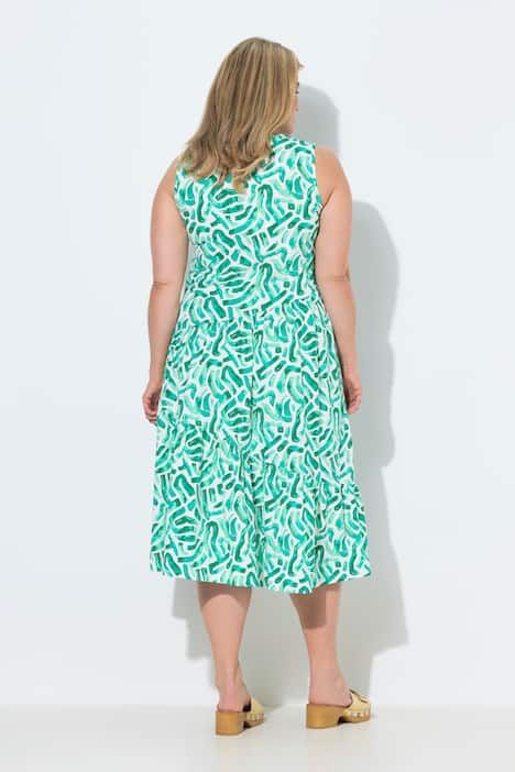 Robe midi sans manches, volants en biais, décolleté en V et coupe évasée