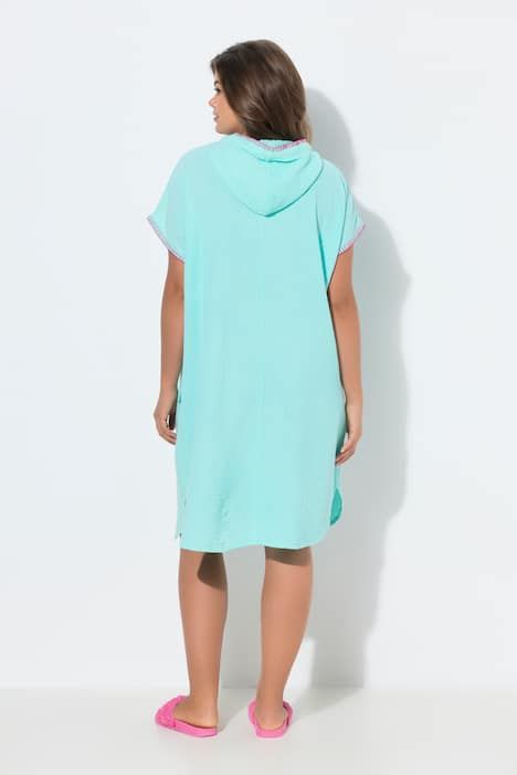 Robe de plage à capuche en mousseline, manches 1/2