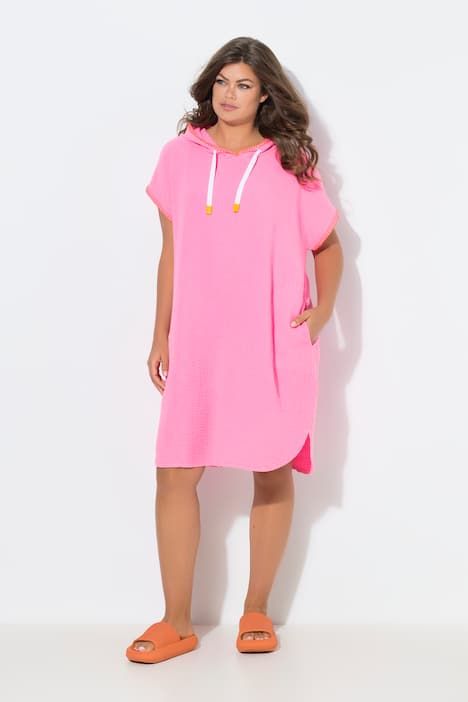 Robe de plage à capuche en mousseline, manches 1/2