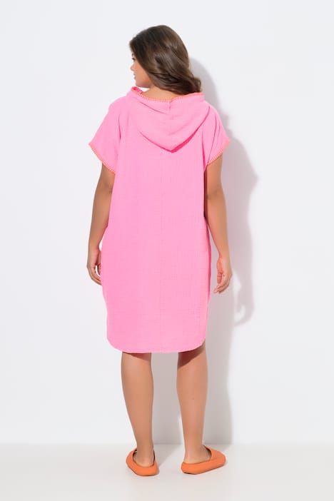 Robe de plage à capuche en mousseline, manches 1/2