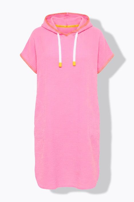 Robe de plage à capuche en mousseline, manches 1/2