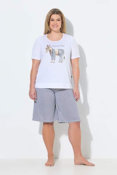 Pyjama deux pièces, short + T-shirt décolleté rond, manches courtes et motif âne