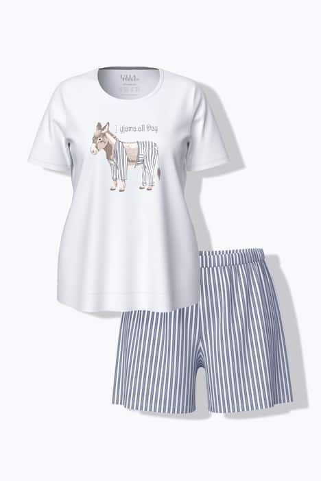 Pyjama deux pièces, short + T-shirt décolleté rond, manches courtes et motif âne