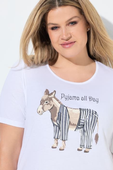 Pyjama deux pièces, short + T-shirt décolleté rond, manches courtes et motif âne