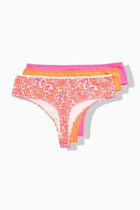 Lot de 3 strings, motif léopard / tons bleus