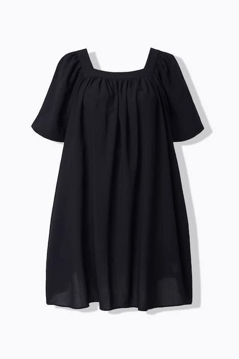 Robe coupe évasée, manches courtes ballon et décolleté carré