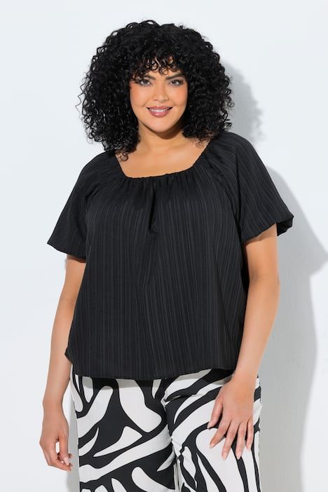 Blouse oversize doublée, décolleté Carmen et manches courtes