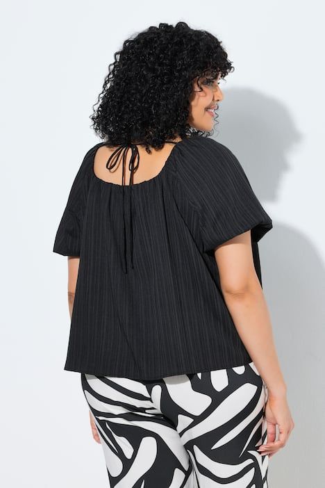 Blouse oversize doublée, décolleté Carmen et manches courtes