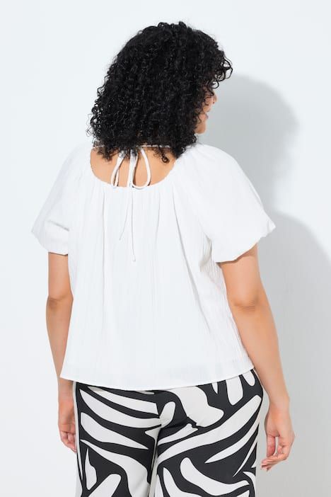 Blouse oversize doublée, décolleté Carmen et manches courtes