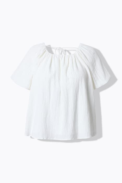 Blouse oversize doublée, décolleté Carmen et manches courtes