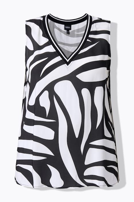 Blouse sans manches, motif zébré, décolleté en V et coupe évasée