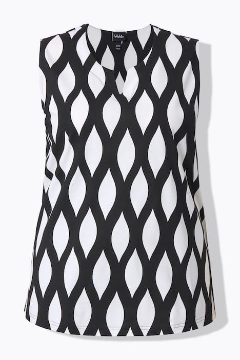 Haut sans manches, motif alvéoles, col tunisien et coupe évasée