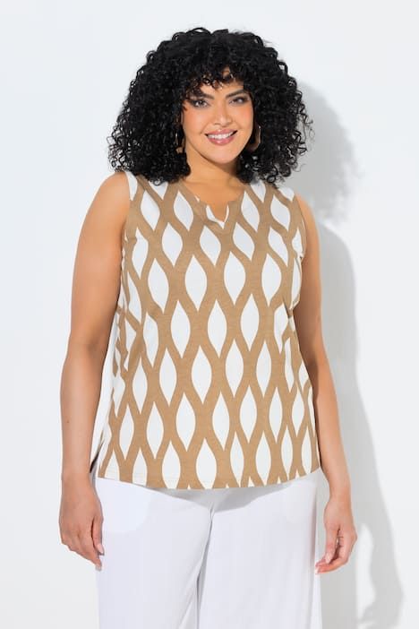 Haut sans manches, motif alvéoles, col tunisien et coupe évasée