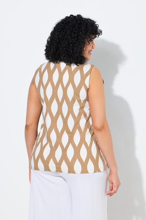 Haut sans manches, motif alvéoles, col tunisien et coupe évasée