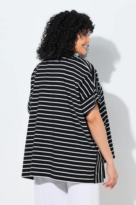 Poncho oversize, motif à rayures et col rond