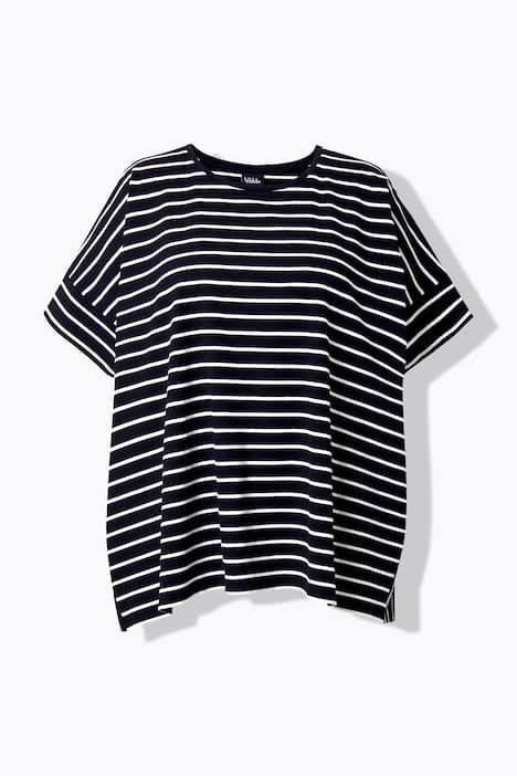 Poncho oversize, motif à rayures et col rond