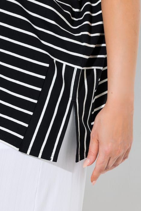 Poncho oversize, motif à rayures et col rond