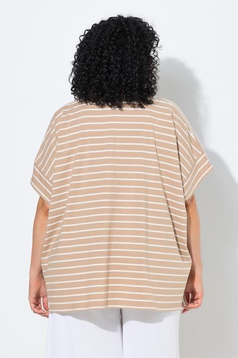 Poncho oversize, motif à rayures et col rond