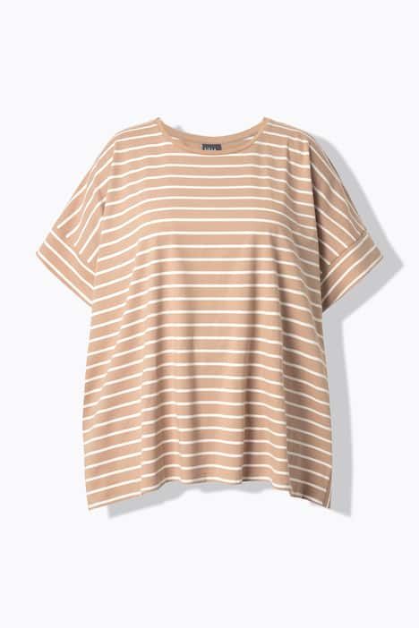 Poncho oversize, motif à rayures et col rond